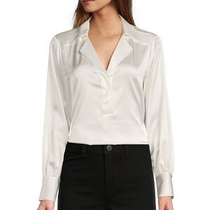 Antonio Melani Silk Notch Collar V-Neck Long Blouson Sleeve Blouse